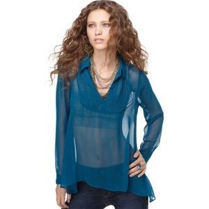 Free people pleated teal chiffon top